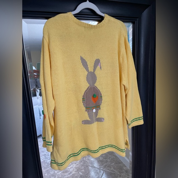 Vintage Quacker Factory Springtime Bunny Yellow Sweater Size 1X - Picture 6 of 8